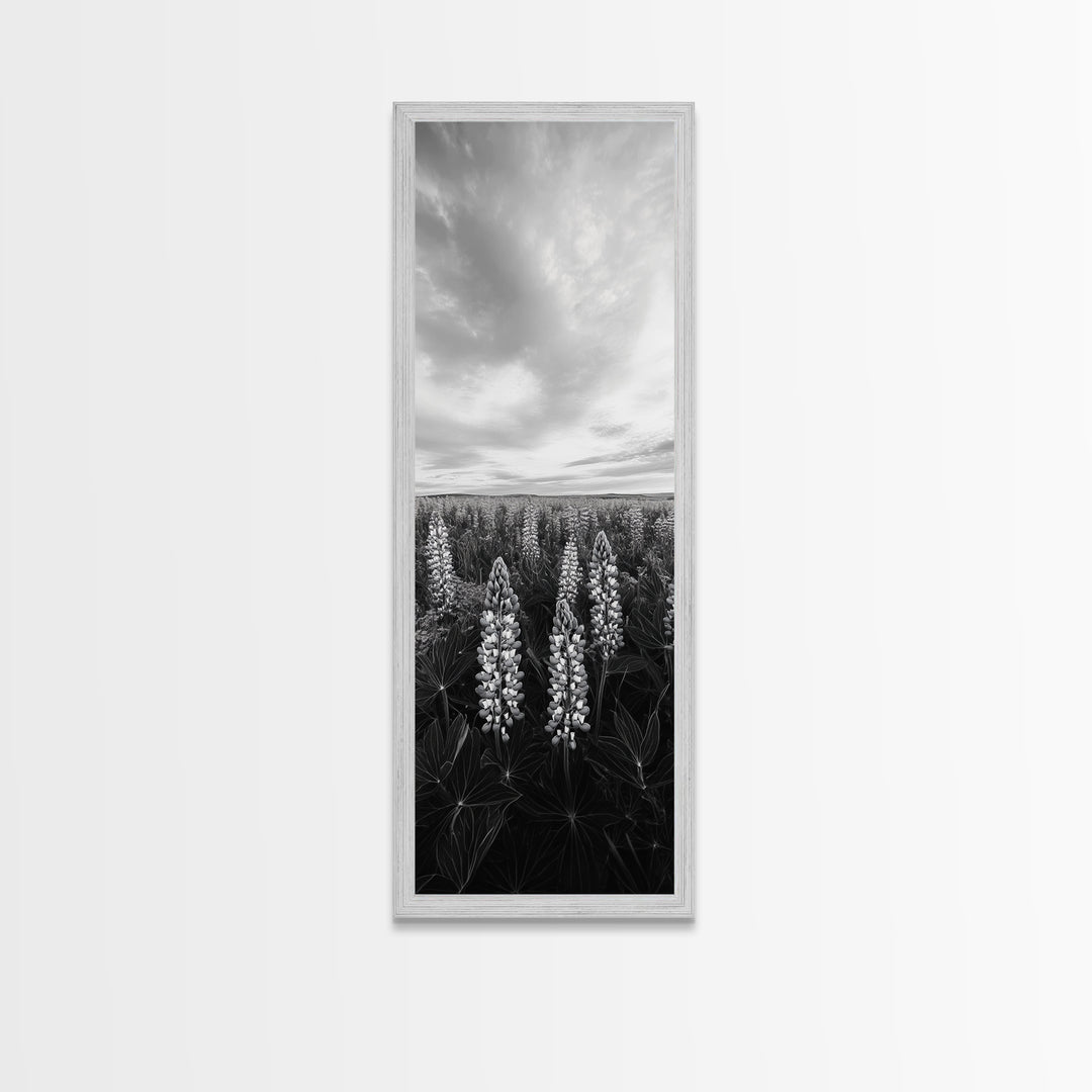 Lupine Field, Blooming Flowers, Meadow Horizon, Framed Canvas Print, Botanical Wall Art, Bedroom Decor, Nature-Inspired, Boho Floral Art