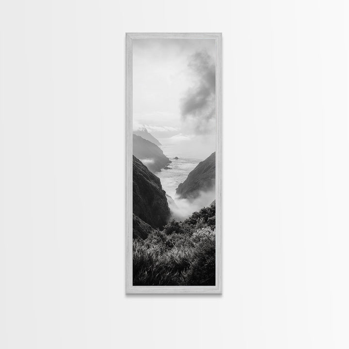 Foggy Coast, Ocean Cliffs, Atmospheric Horizon, Canvas Print, Nature Wall Art, Moody Landscape, Neutral Tones, Hallway or Office Decor