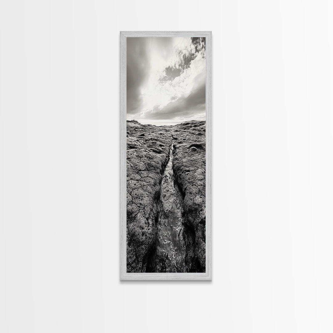 Lava Rock Path, Ocean Texture, Earth Flow, Framed Canvas Print, Coastal Bathroom Decor, Minimalist Natural Art, Moody Landscape Print