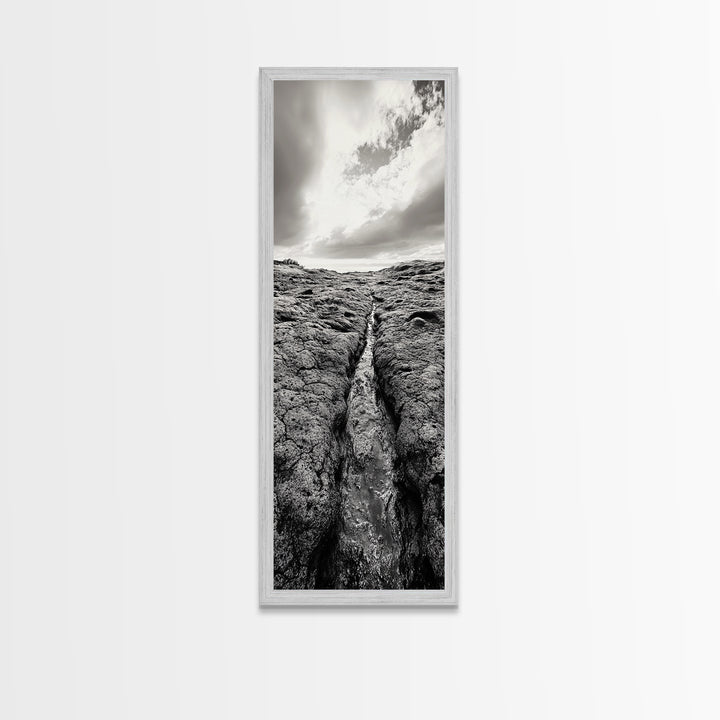 Lava Rock Path, Ocean Texture, Earth Flow, Framed Canvas Print, Coastal Bathroom Decor, Minimalist Natural Art, Moody Landscape Print