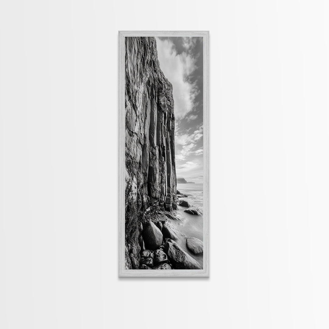 Cliffside Texture, Ocean Rocks, Vertical Landscape, Canvas Print, Modern Coastal Wall Art, Minimalist Nature Decor, Hallway Art