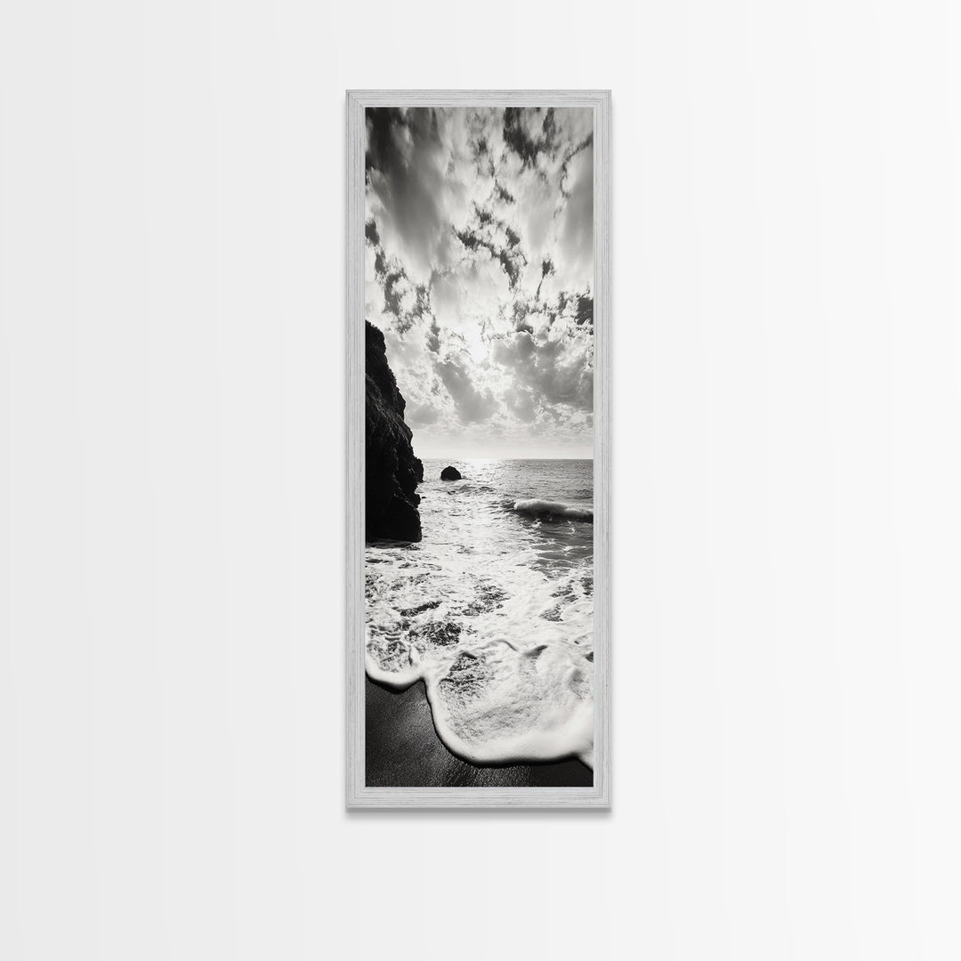 Ocean Sunset Foam, Coastal Waves Print, Seascape Minimalist, Fall Bathroom Decor, Canvas Print, Black White Beach Photography