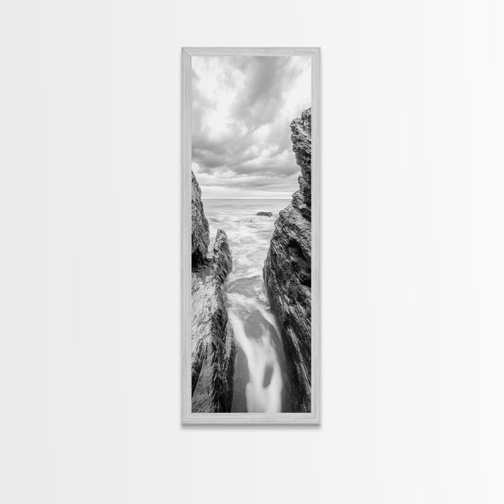 Rocky Sea Gap, Moody Ocean Art, Monochrome Seascape, Minimalist Wall Decor, Canvas Print, Coastal Living Room Wall Art, Living Room Art