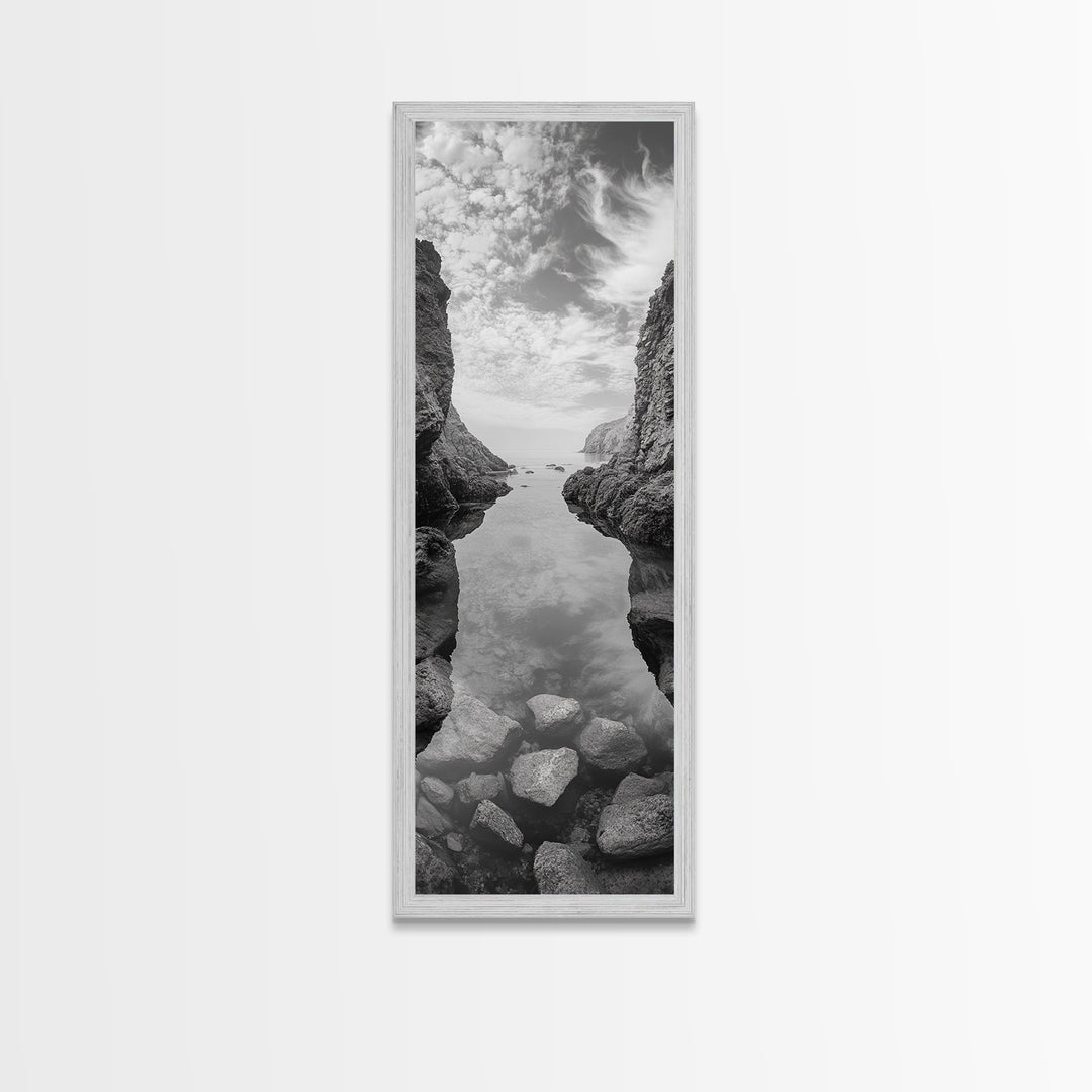 Rocky Ocean Cove, Peaceful Coastal Passage, Zen Nature Art, Framed Canvas Print, Bathroom Print, Coastal Entryway Wall Art, Beach House Decor