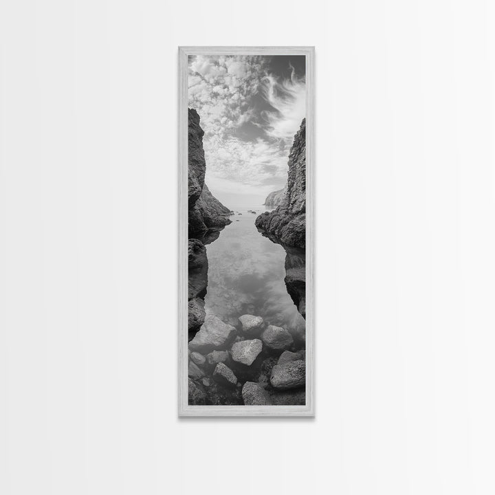 Rocky Ocean Cove, Peaceful Coastal Passage, Zen Nature Art, Framed Canvas Print, Bathroom Print, Coastal Entryway Wall Art, Beach House Decor