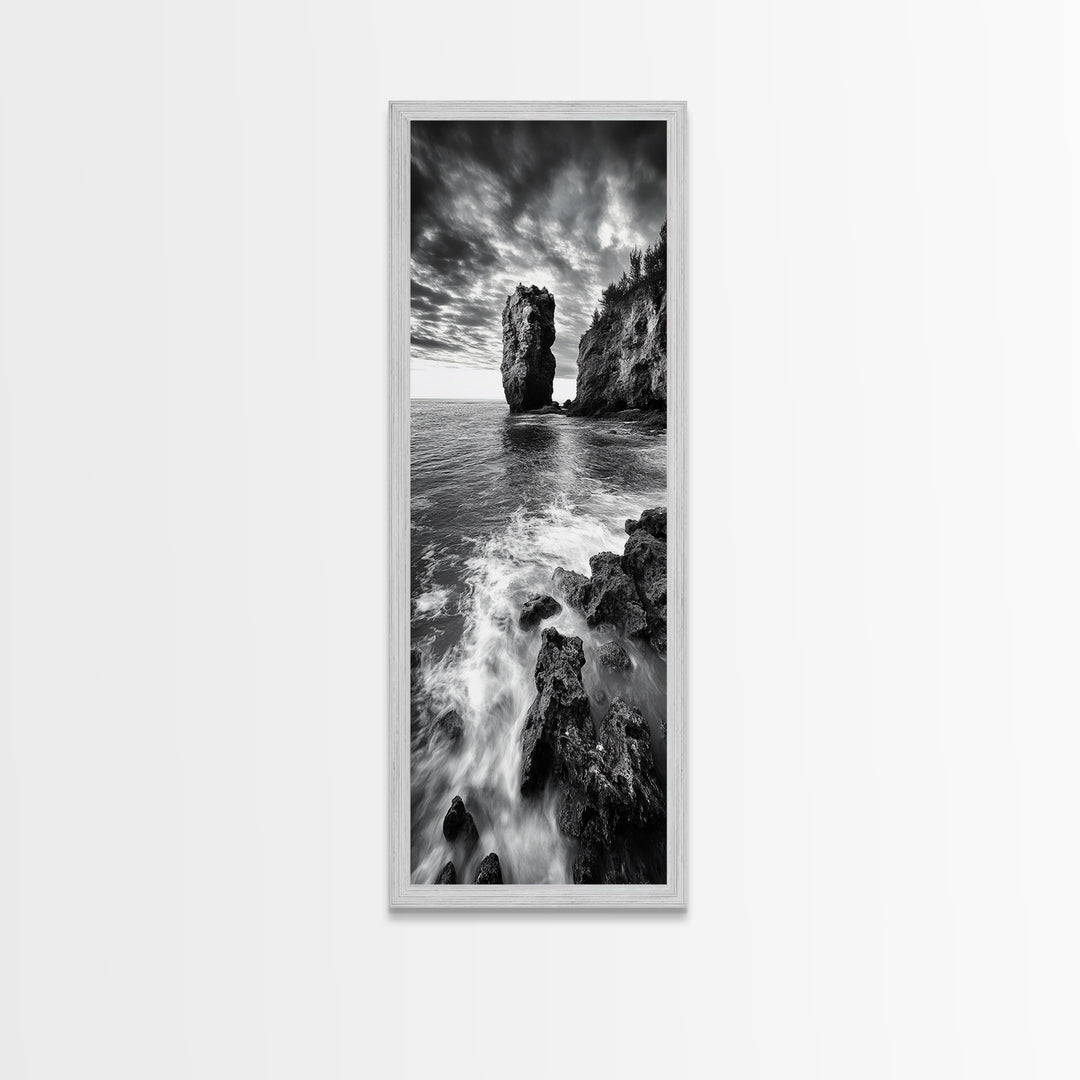 Seaside Cliff, Wild Waters, Rock Formation, Canvas Print, Coastal Landscape Art, Living Room or Office Decor, Moody Ocean Aesthetic