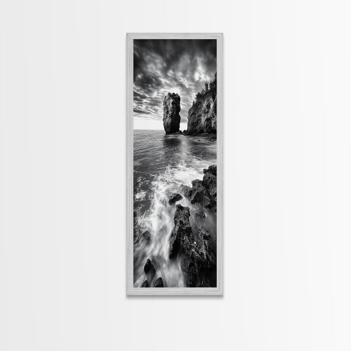 Seaside Cliff, Wild Waters, Rock Formation, Canvas Print, Coastal Landscape Art, Living Room or Office Decor, Moody Ocean Aesthetic