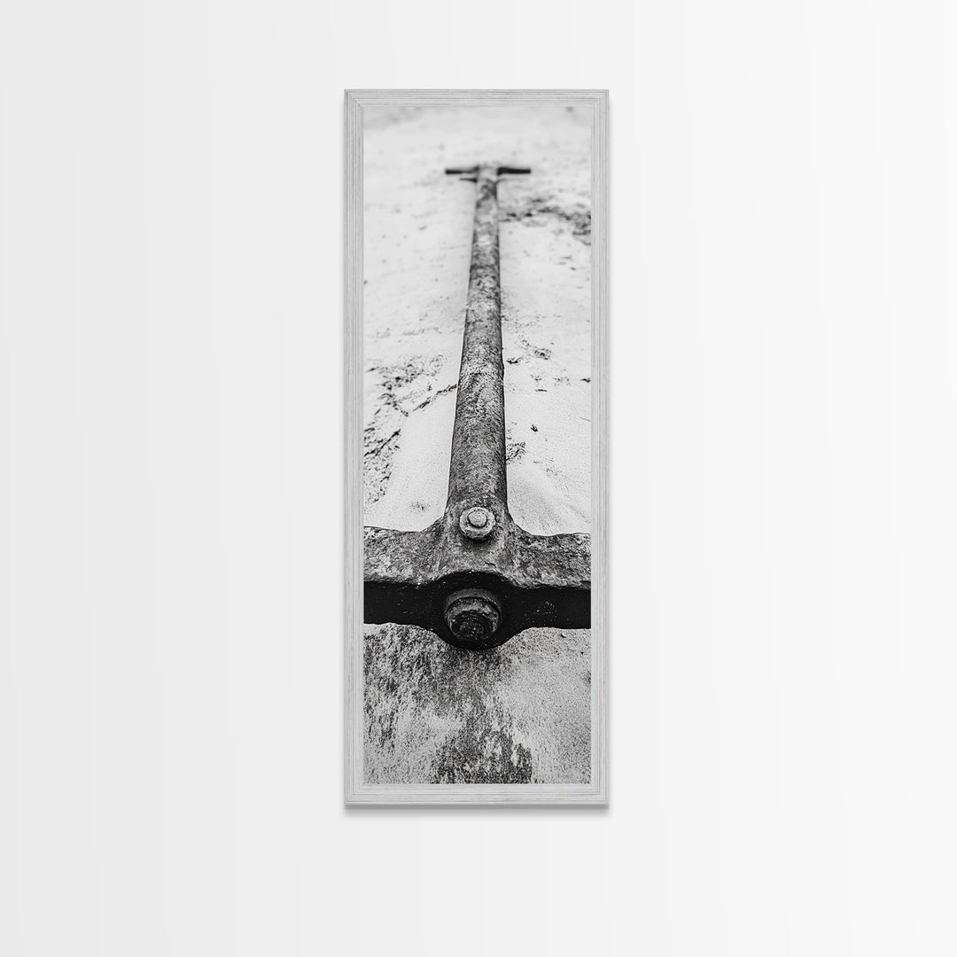 Rusted Anchor, Beach Texture, Metal Detail, Framed Canvas Print, Industrial Coastal Wall Art, Nautical Bathroom Print, Office Decor