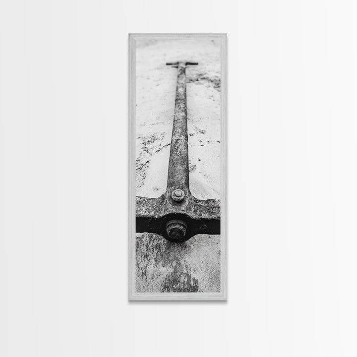 Rusted Anchor, Beach Texture, Metal Detail, Framed Canvas Print, Industrial Coastal Wall Art, Nautical Bathroom Print, Office Decor