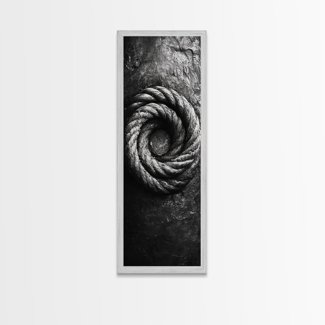 Nautical Rope Closeup, Industrial Texture, Abstract Rustic, Framed Canvas Print, Office Wall Art, Monochrome Art, Modern Nautical Decor