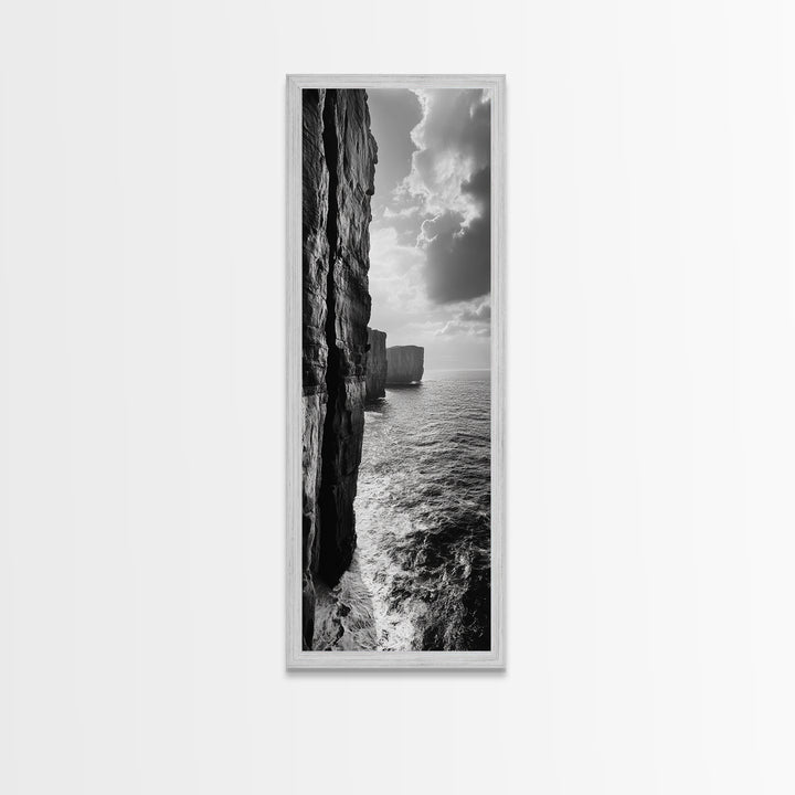 Cliff Edge, Ocean Depth, Moody Seascape, Framed Canvas Print, Coastal Wall Art, Black and White Photography, Office or Study Decor