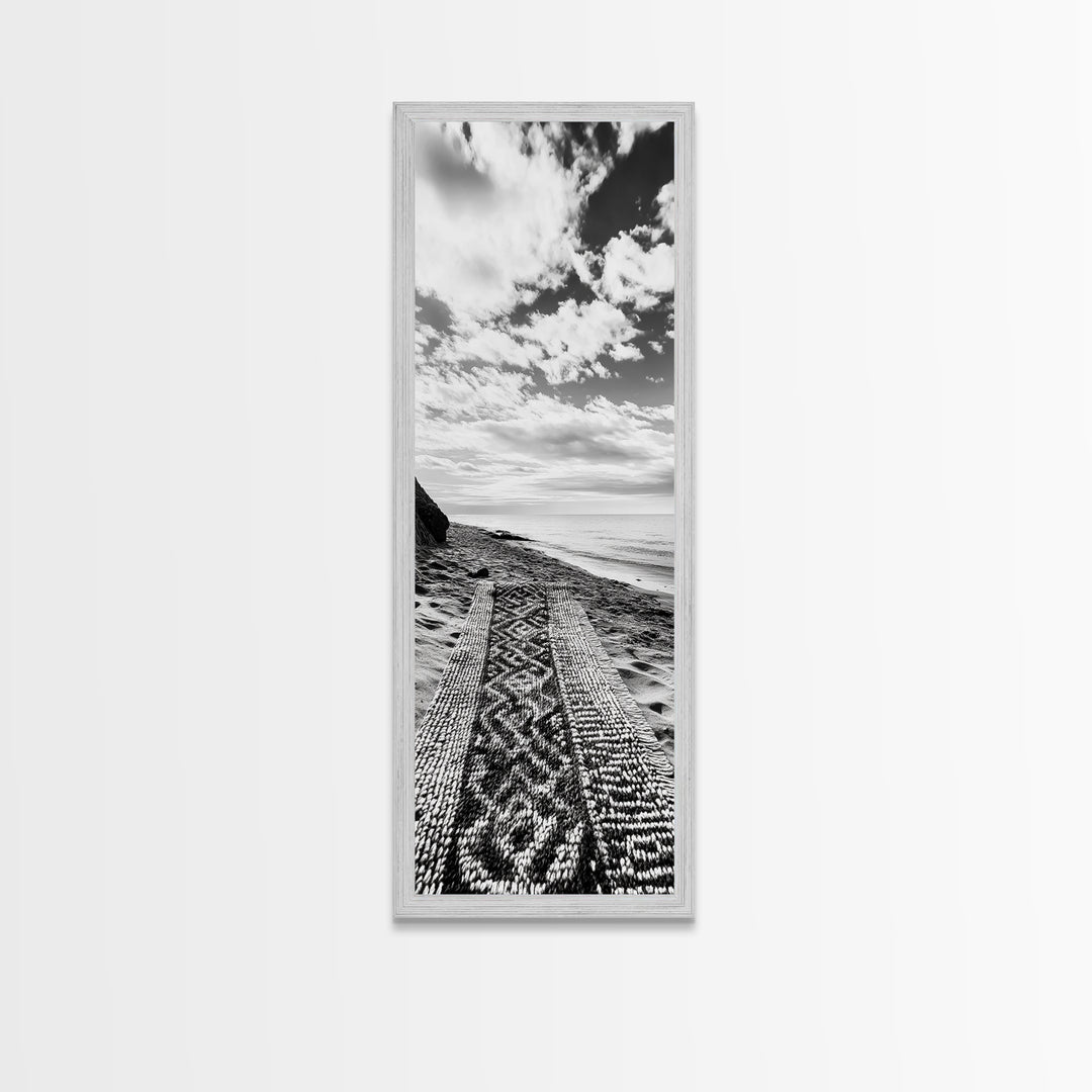 Beach Tapestry, Peaceful Shoreline, Boho Coastal, Framed Canvas Print, Yoga Room Wall Art, Neutral Beach Decor, Relaxing Home Vibe