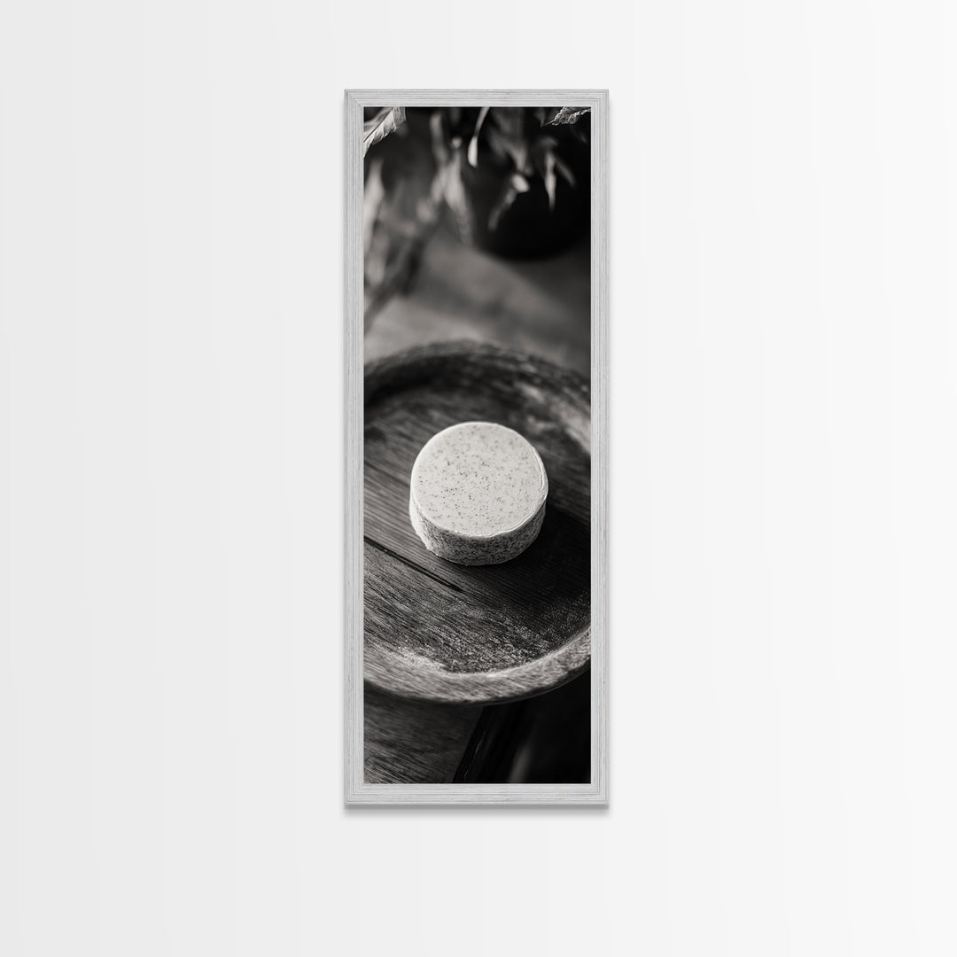 Artisan Soap Closeup, Rustic Spa Detail, Monochrome Still Life, Framed Canvas Print, Bathroom Decor, Minimalist Art, Cozy Home Accent