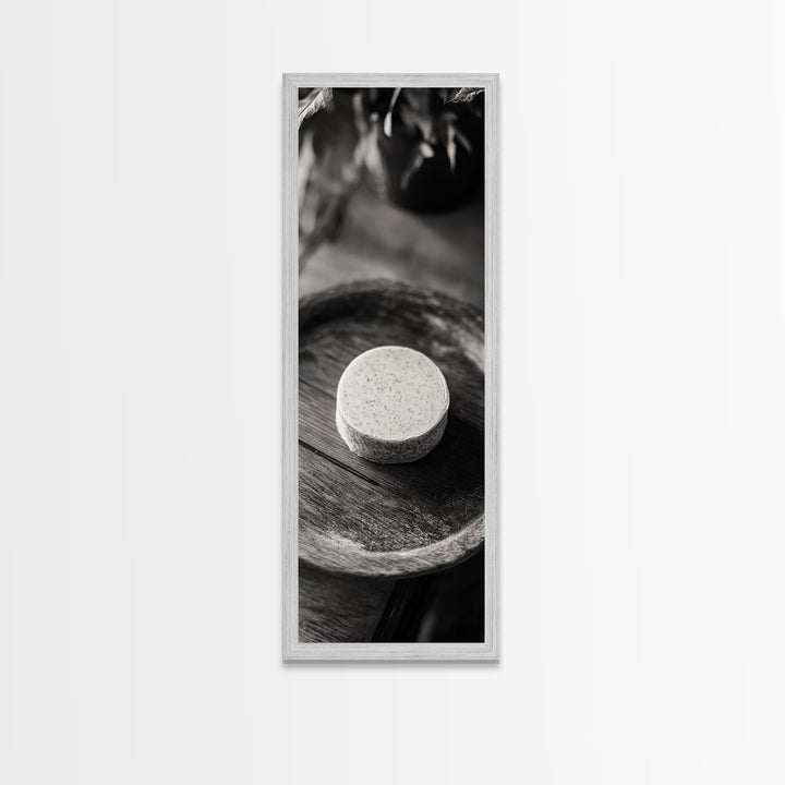 Artisan Soap Closeup, Rustic Spa Detail, Monochrome Still Life, Framed Canvas Print, Bathroom Decor, Minimalist Art, Cozy Home Accent