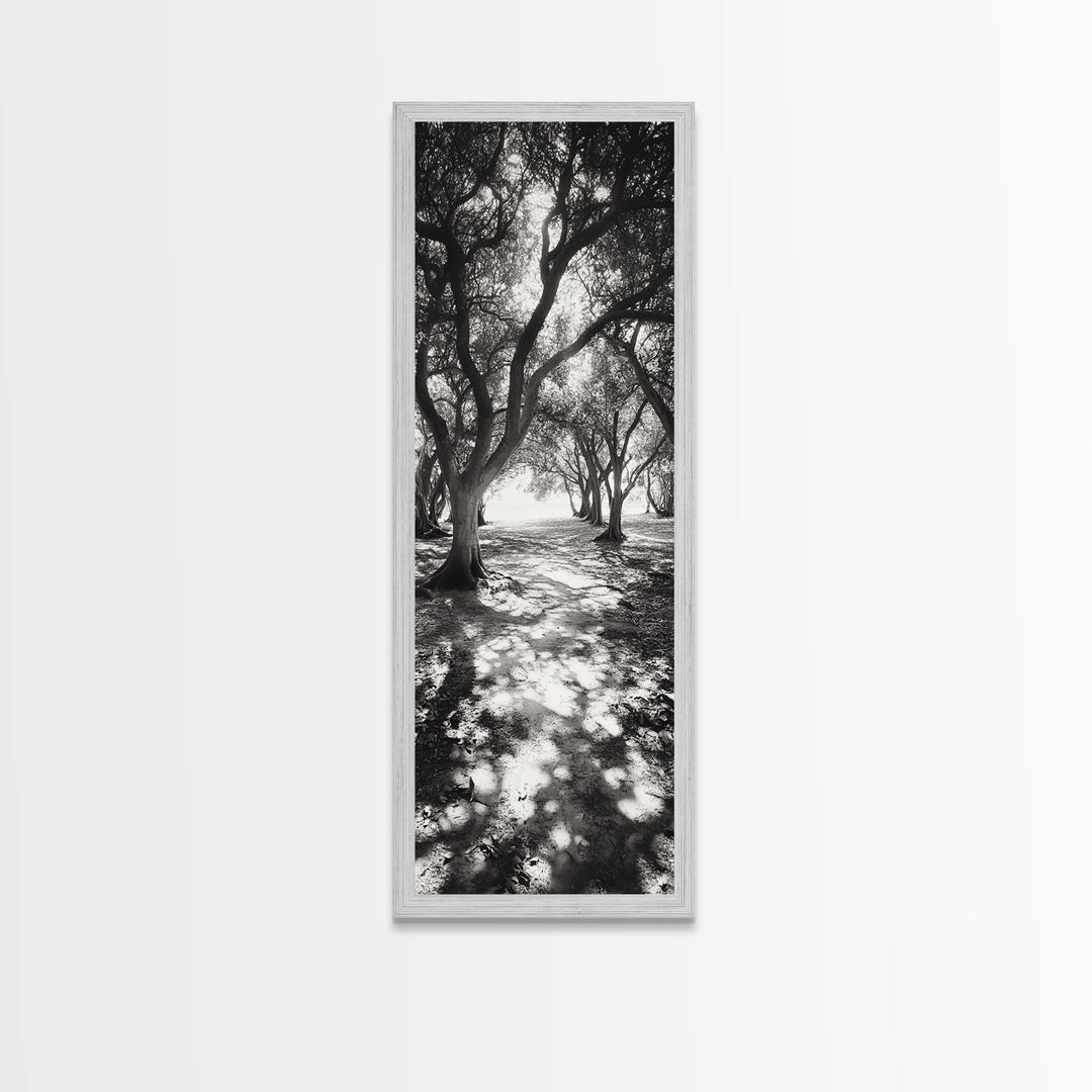 Tree Shadows, Woodland Light, Forest Stroll, Peaceful Canopy, Dappled Light Canvas Print, Cozy Living Room Wall Art, Autumn Decor