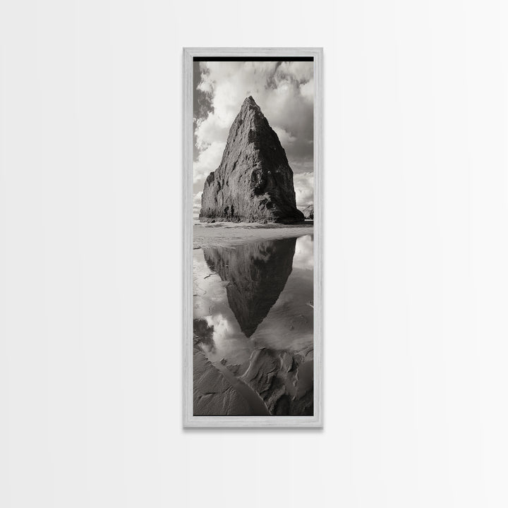 Monolith Reflection, Coastal Rock, Dramatic Seascape, Tidal Pool, Nature Inspired Framed Canvas Print, Modern Hallway Wall Art