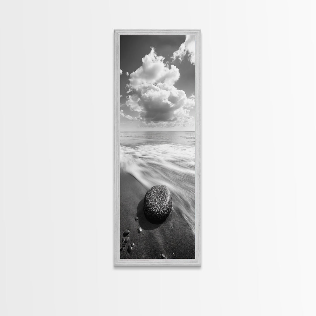 Beach Stone, Ocean Foam, Rolling Waves, Canvas Print, Nature Inspired Art, Coastal Decor, Serene Living Room Wall Art, Tranquil Design