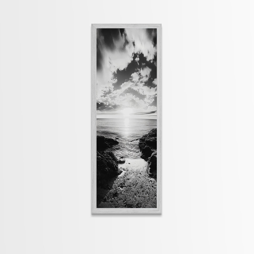 Sunset Shore, Tranquil Waters, Coastal Cove, Golden Glow Canvas Print, Beach House Living Room Wall Art, Seaside Summer Decor