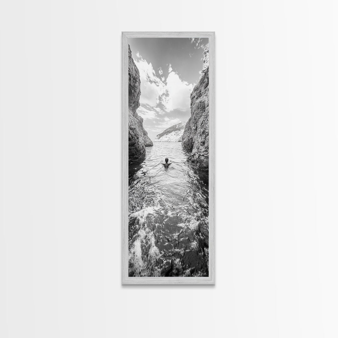 Ocean Escape, Cliff Swim, Travel Photography, Freedom Moment, Canvas Print, Minimalist Wall Art, Bathroom Decor, Beach House Art