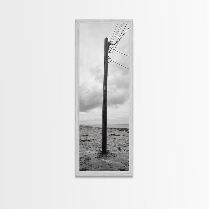 Utility Pole, Coastal Wires, Industrial Sky, Power Lines, Framed Canvas Print, Minimalist Photography, Loft Wall Art, Urban Decor
