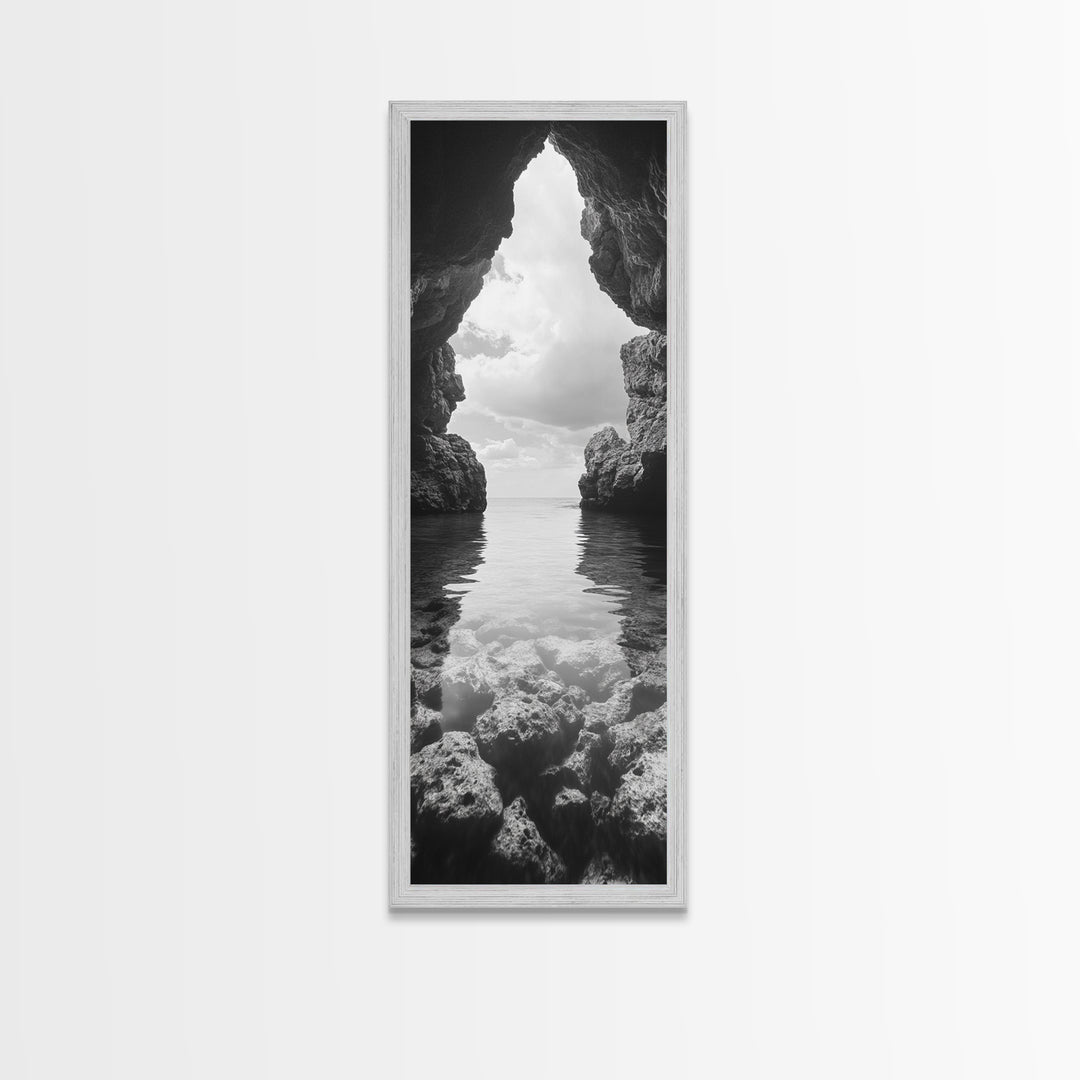 Ocean Cave View, Coastal Nature Art, Seaside Wall Decor, Minimalist Seascape Print, Bathroom Wall Art, Framed Canvas Print