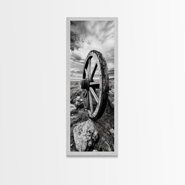 Prairie Wagon Wheel, Antique Rustic Wall Decor, Western Homestead Art, Barnhouse Style Print, Canvas Print, Fall Living Room Art