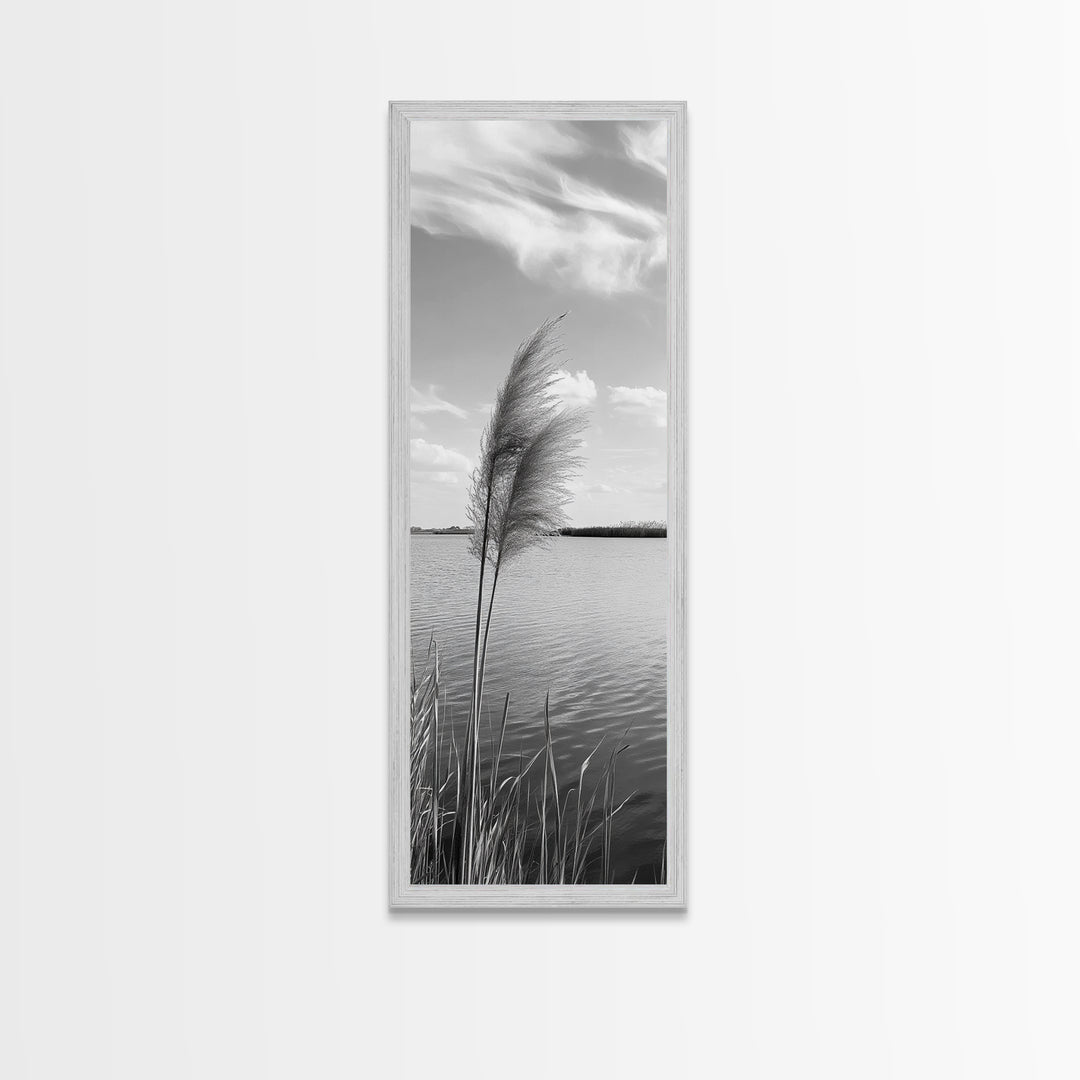 Lakeside Grasses, Windy Waterscape Print, Minimal Nature Art, Calm Landscape Decor, Bathroom or Office Wall Art, Canvas Print