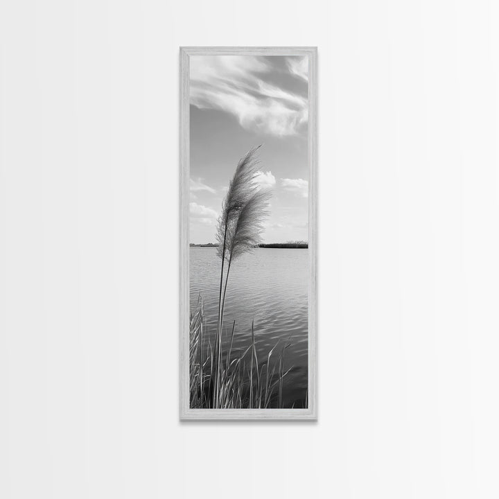 Lakeside Grasses, Windy Waterscape Print, Minimal Nature Art, Calm Landscape Decor, Bathroom or Office Wall Art, Canvas Print