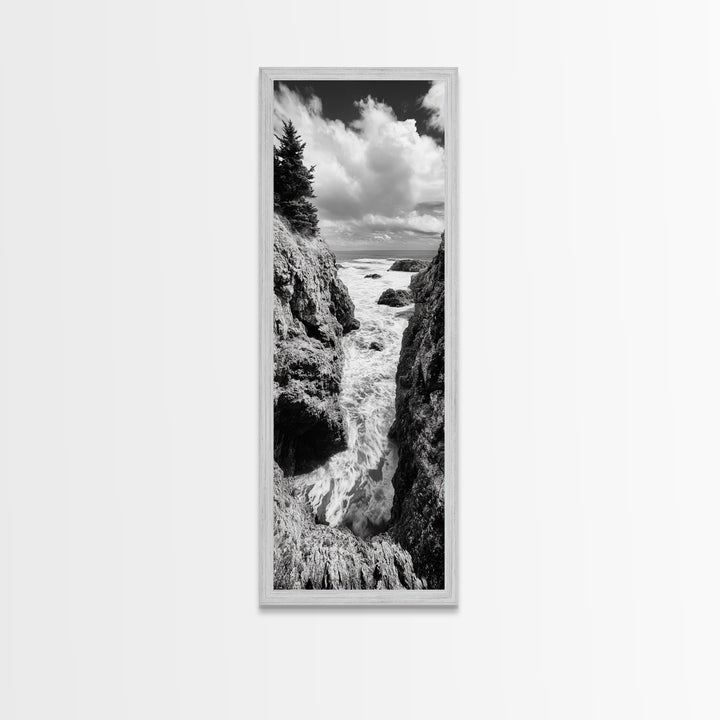 Coastal Cliff Waves, Rugged Seaside Art, Ocean Rock Photography, Bold Nature Wall Decor, Modern Bathroom Accent, Canvas Print