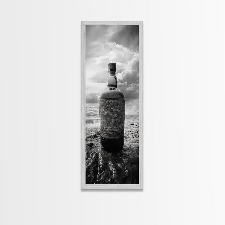 Weathered Bottle Beach, Abandoned Object Art, Coastal Still Life Print, Rustic Nautical Wall Decor, Studio or Bar Area, Canvas Print