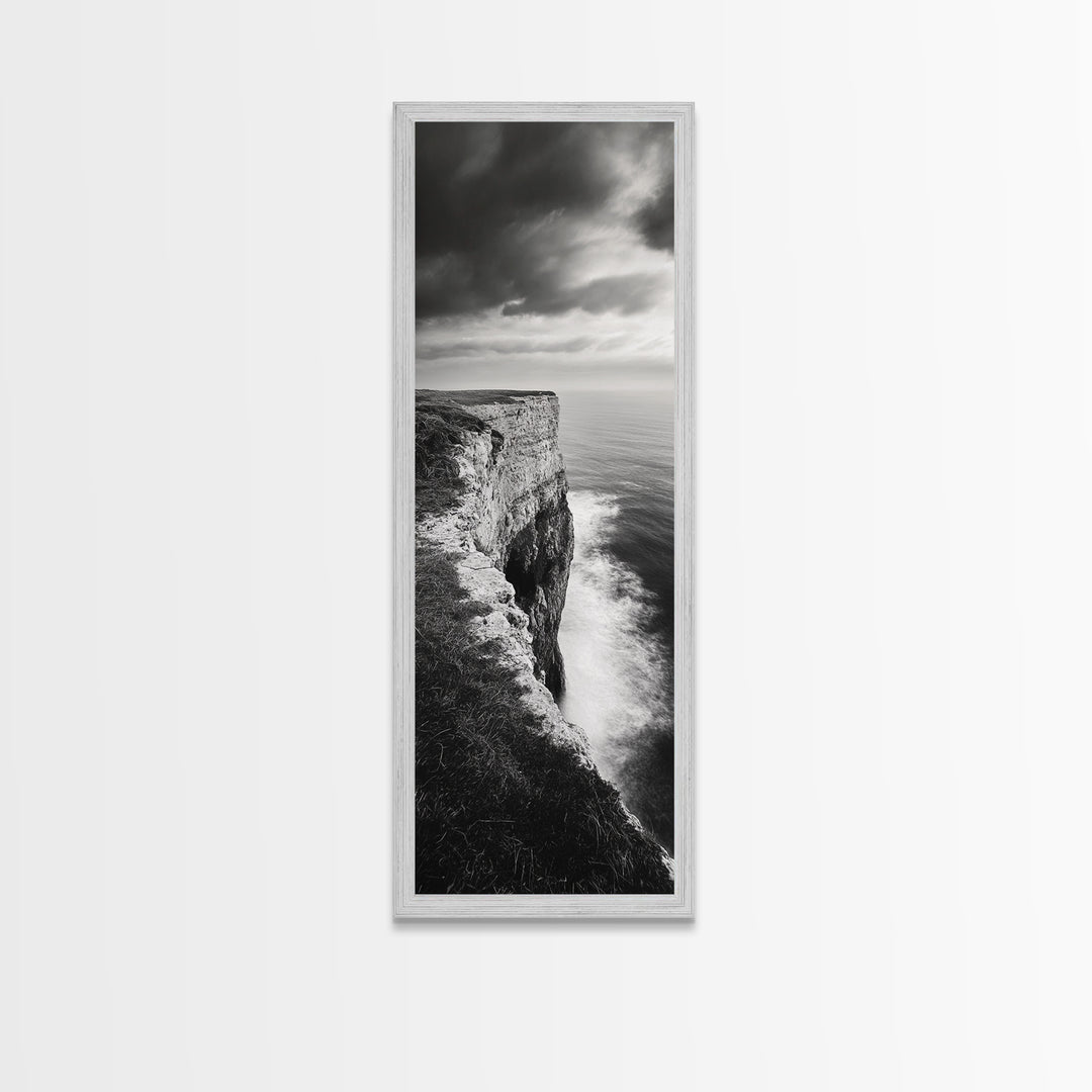 Coastal Cliff, Ocean Horizon, Nature Photography, Dramatic Skies, Framed Canvas Print, Modern Beach Wall Art, Minimalist Landscape Decor