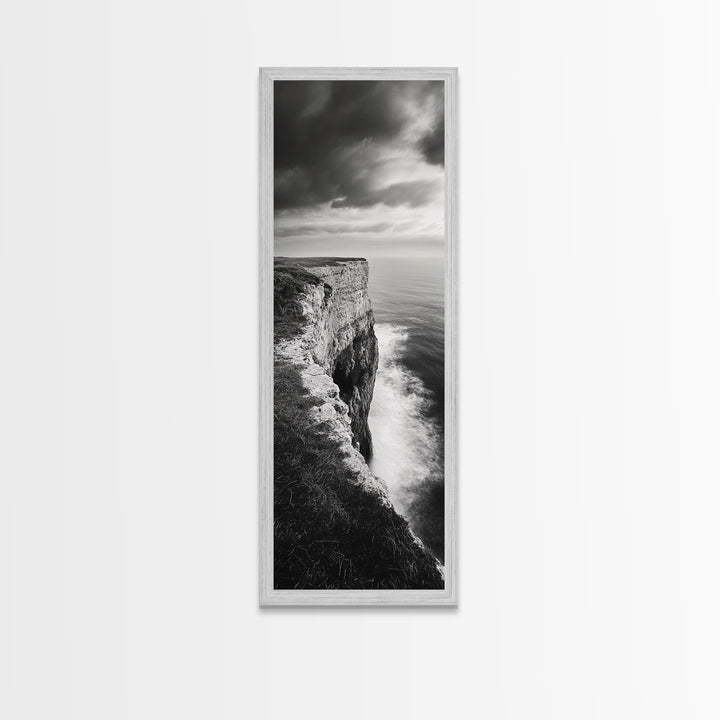 Coastal Cliff, Ocean Horizon, Nature Photography, Dramatic Skies, Framed Canvas Print, Modern Beach Wall Art, Minimalist Landscape Decor