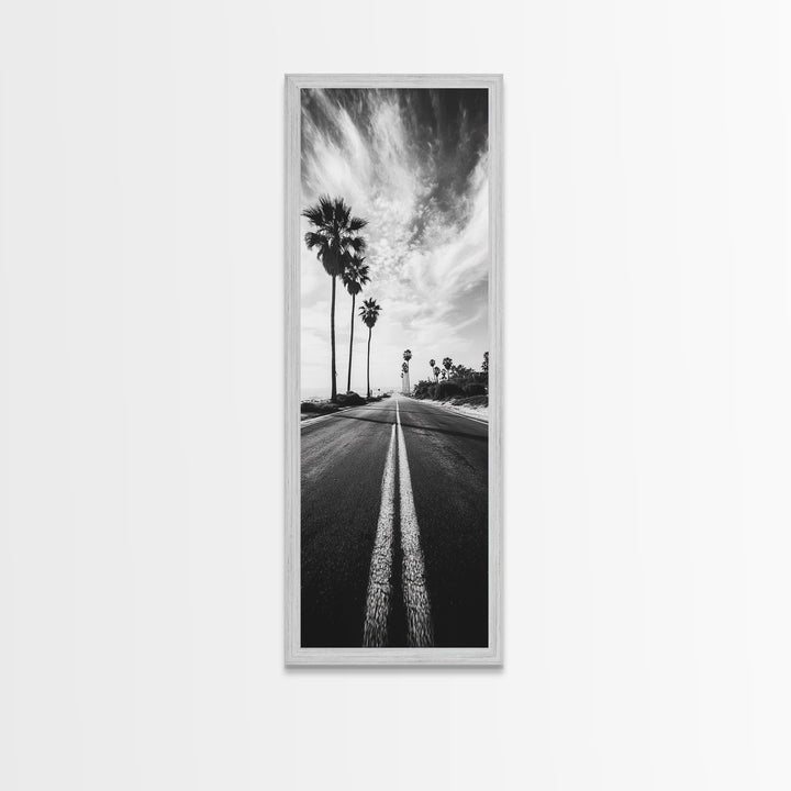 Coastal Highway, Palm Trees, Dramatic Sky, Framed Canvas Print, Modern Beach Photography, Office Decor, Urban Boho Art, Nature Lover Gift