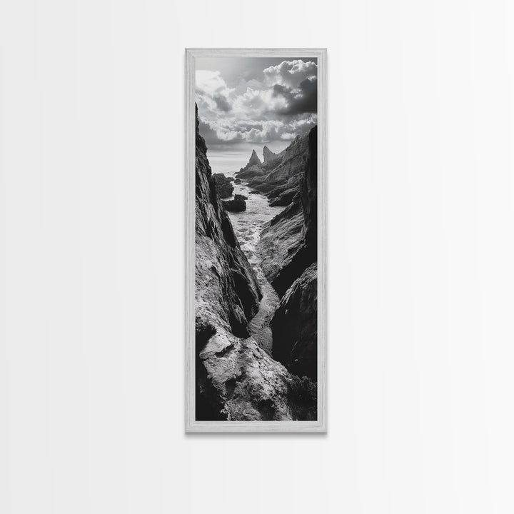 Coastal Cliffs, Ocean Channel, Dramatic Sky, Framed Canvas Print, Bold Nature Photography, Office Wall Art, Adventure Seaside Decor