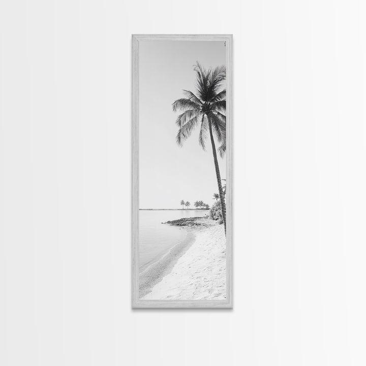Coastal Palm Trees, Tropical Minimalist Print, Modern Beach Decor, Neutral Wall Art, Framed Canvas Print, Dining Room Summer Vibe