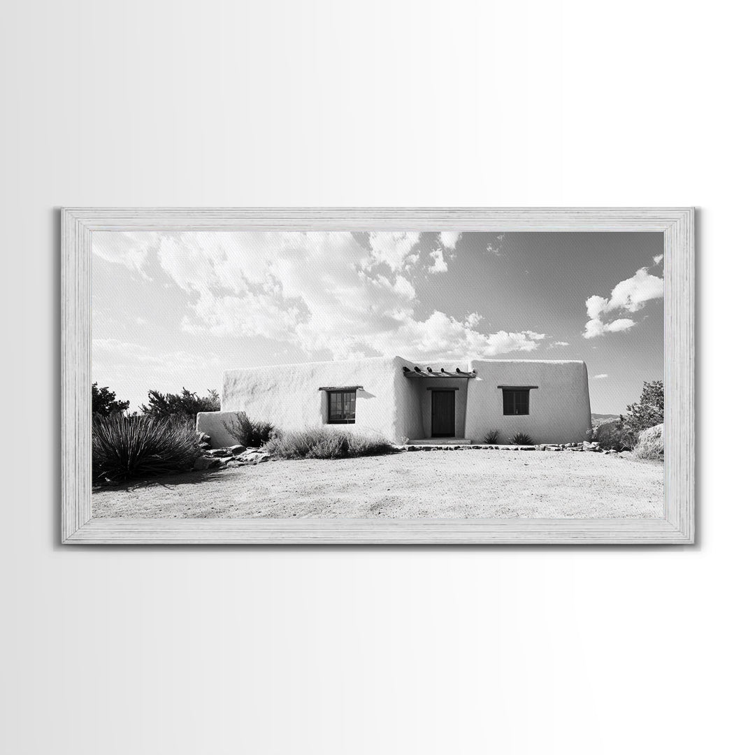 Desert Adobe House, Rustic Minimalist, Earth Tone Home Decor, Framed Canvas Print, Southwestern Art, Entryway or Living Room Art
