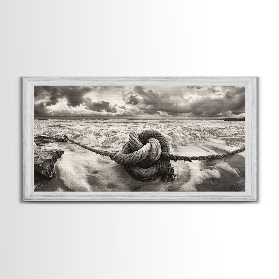 Ocean Knot, Stormy Sea, Nautical Rope, Seaside Wall Decor, Canvas Print, Rustic Coastal Wall Art, Bathroom Nautical Theme