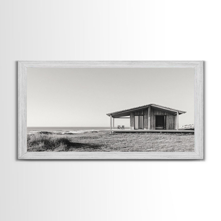 Beach Cabin, Coastal Escape, Minimalist Home, Seaside Solitude Scene, Canvas Print, Boho Beach Wall Art, Guest Room Decor