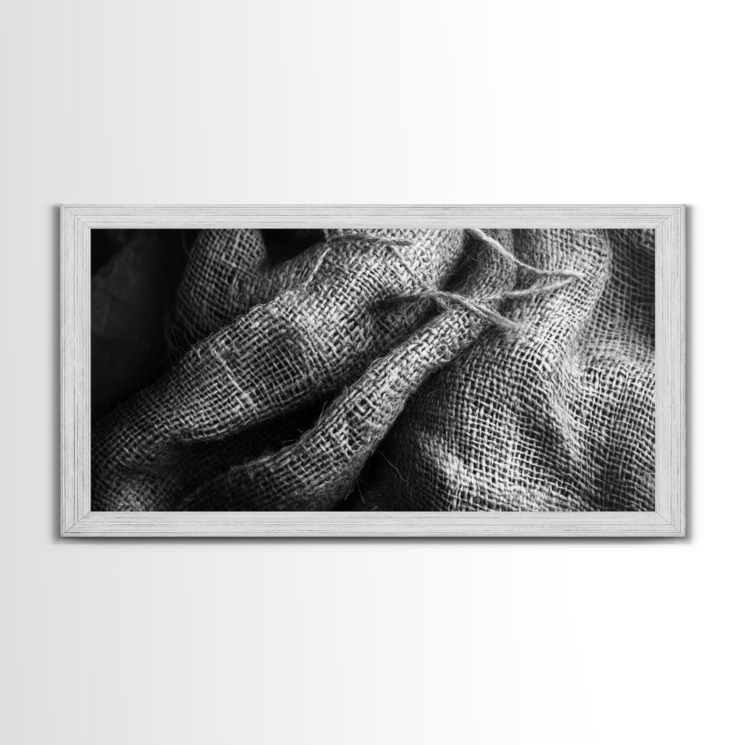 Burlap Texture Close-Up, Woven Fabric Detail Art, Earthy Natural Theme, Framed Canvas Print, Kitchen Wall Art, Boho Textile Decor