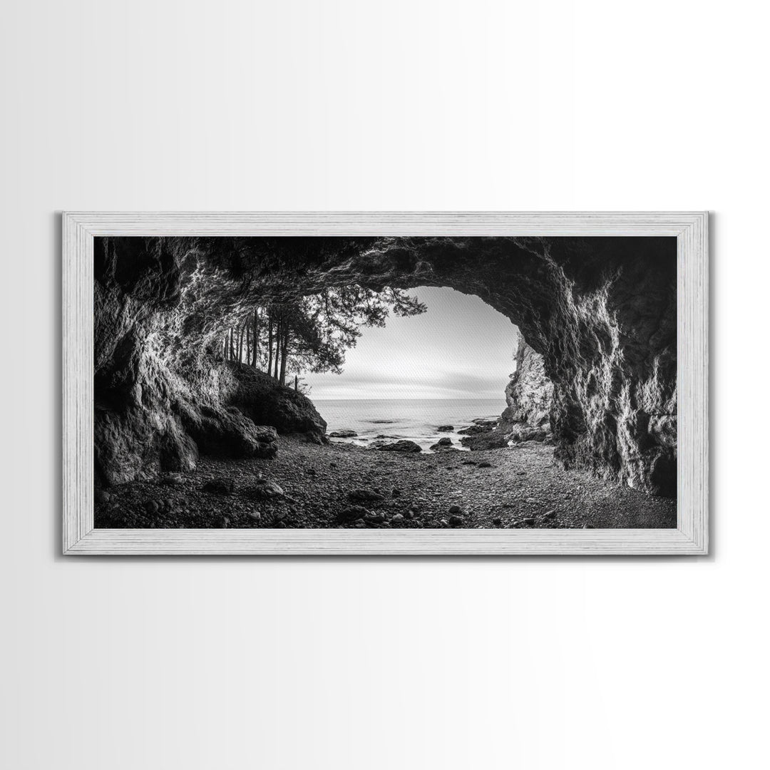 Ocean Cave Opening, Rugged Shoreline Exit, Dramatic Coastal Rock, Canvas Print, Entryway Wall Art, Moody Nautical Decor, Farmhouse Entryway