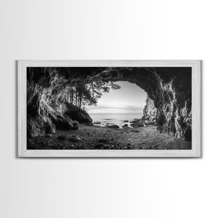 Ocean Cave Opening, Rugged Shoreline Exit, Dramatic Coastal Rock, Canvas Print, Entryway Wall Art, Moody Nautical Decor, Farmhouse Entryway