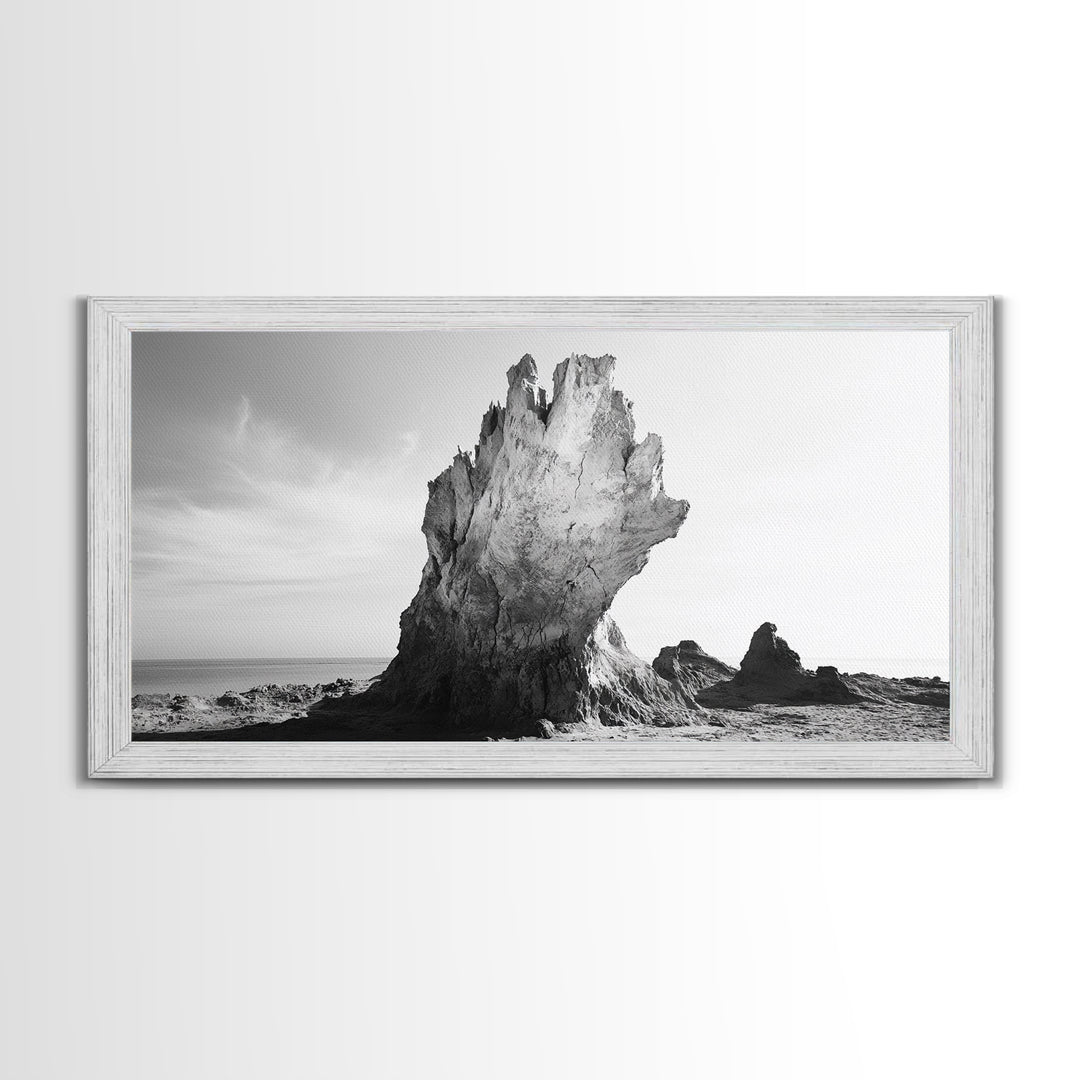 Desert Rock Tower, Surreal Landscape, Modern Nature Art, Canvas Print, Black and White Office Decor, Minimalist Style Piece, Bedroom Wall Art
