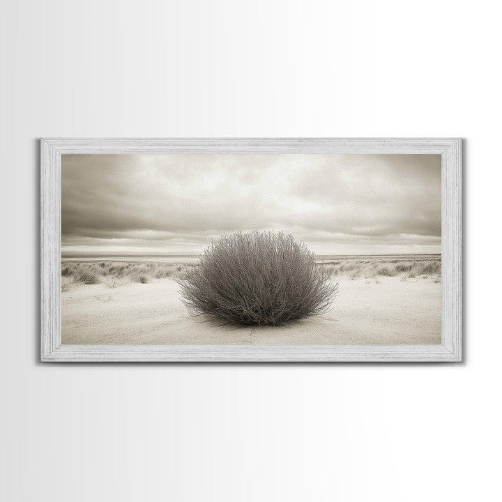 Desert Bush, Minimal Landscape, Dune Scene, Sand Calm, Framed Canvas Print, Boho Bedroom Art, Neutral Wall Decor, Minimalist Style