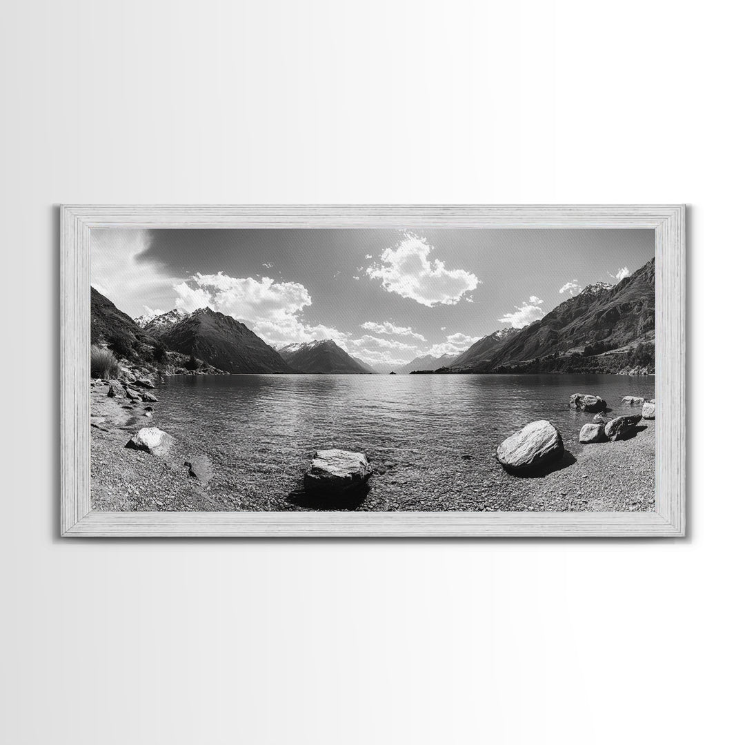 Alpine Lake Print, Mountain Reflection Art, Nature Photography, Black and White Canvas Print, Minimalist Living Room, Cabin Wall Decor