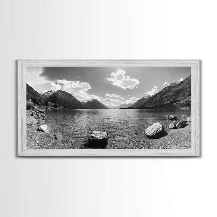 Alpine Lake Print, Mountain Reflection Art, Nature Photography, Black and White Canvas Print, Minimalist Living Room, Cabin Wall Decor