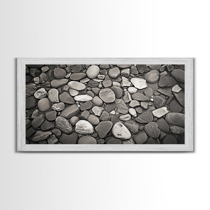 River Stones, Zen Rock Pattern, Natural Earth Tones, Minimal Decor, Framed Canvas Print, Modern Bathroom Spa Wall Art, Living Room Wall Art