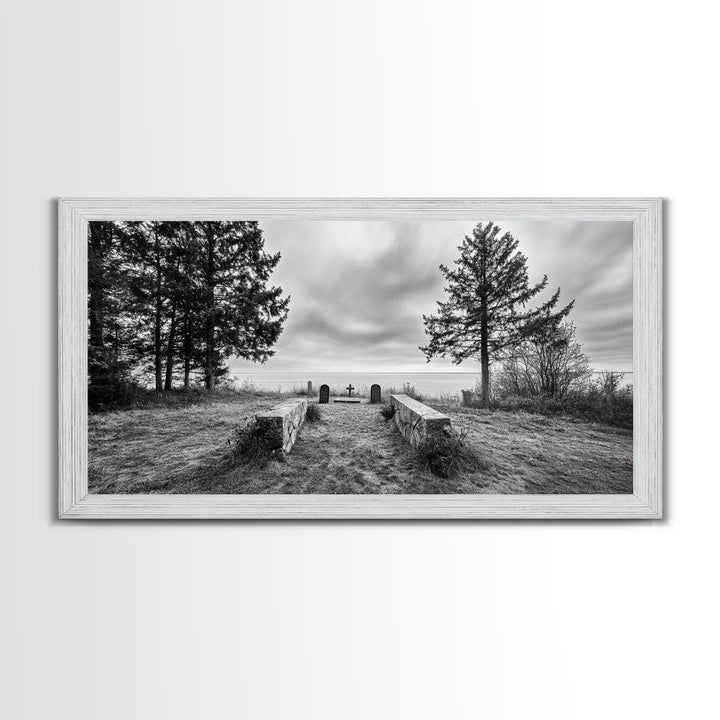 Coastal Graveyard, Moody Seascape, Quiet Reflection Scene, Framed Canvas Print, Gothic Office or Haunted Fall Wall Art Decor, Hallway Wall Art