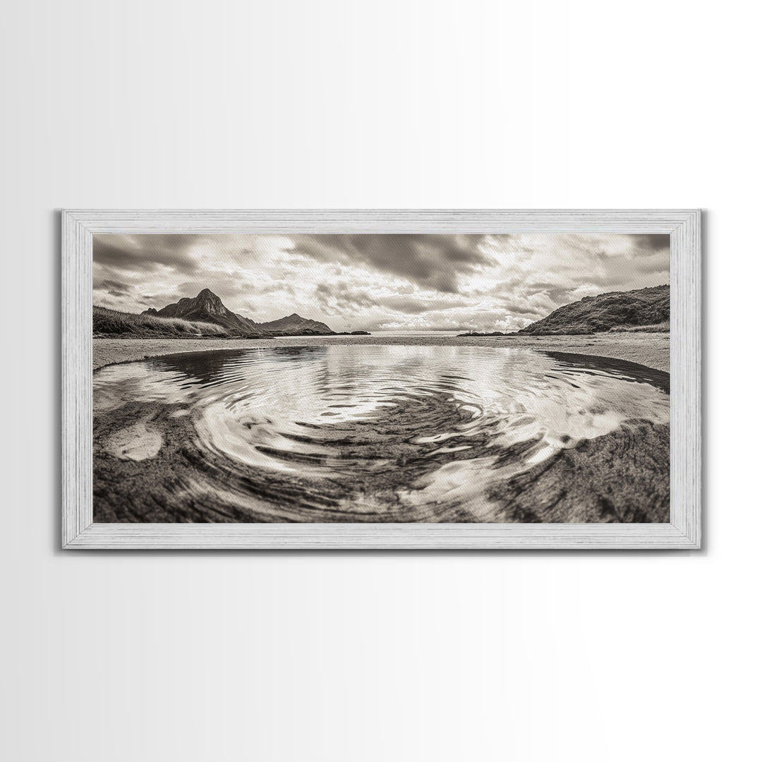 Rippled Water, Mountain View, Serene Beach, Nature Landscape, Canvas Print, minimalist art, spa decor, Scandinavian wall accent