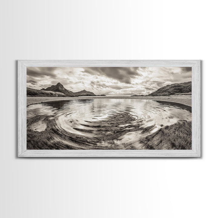 Rippled Water, Mountain View, Serene Beach, Nature Landscape, Canvas Print, minimalist art, spa decor, Scandinavian wall accent