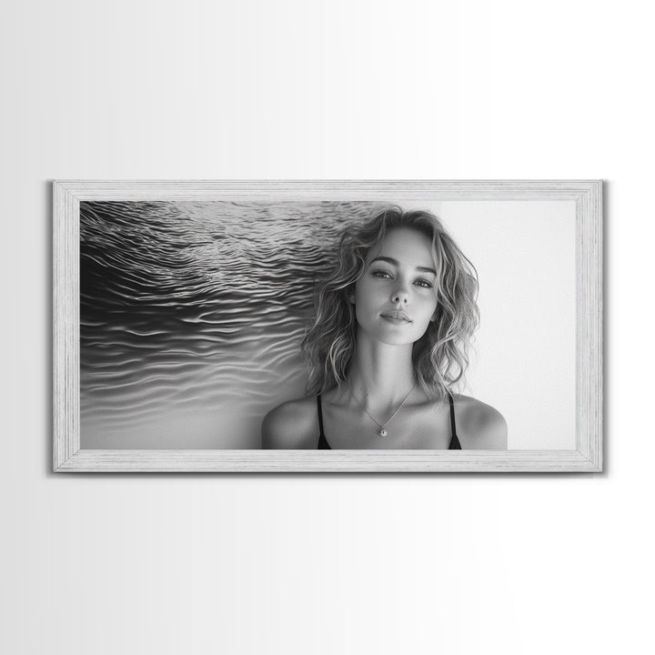 Ocean Texture, Abstract Waves, Modern Female, Artistic Portrait, Canvas Print, fashion wall art, glam room decor, minimal black white